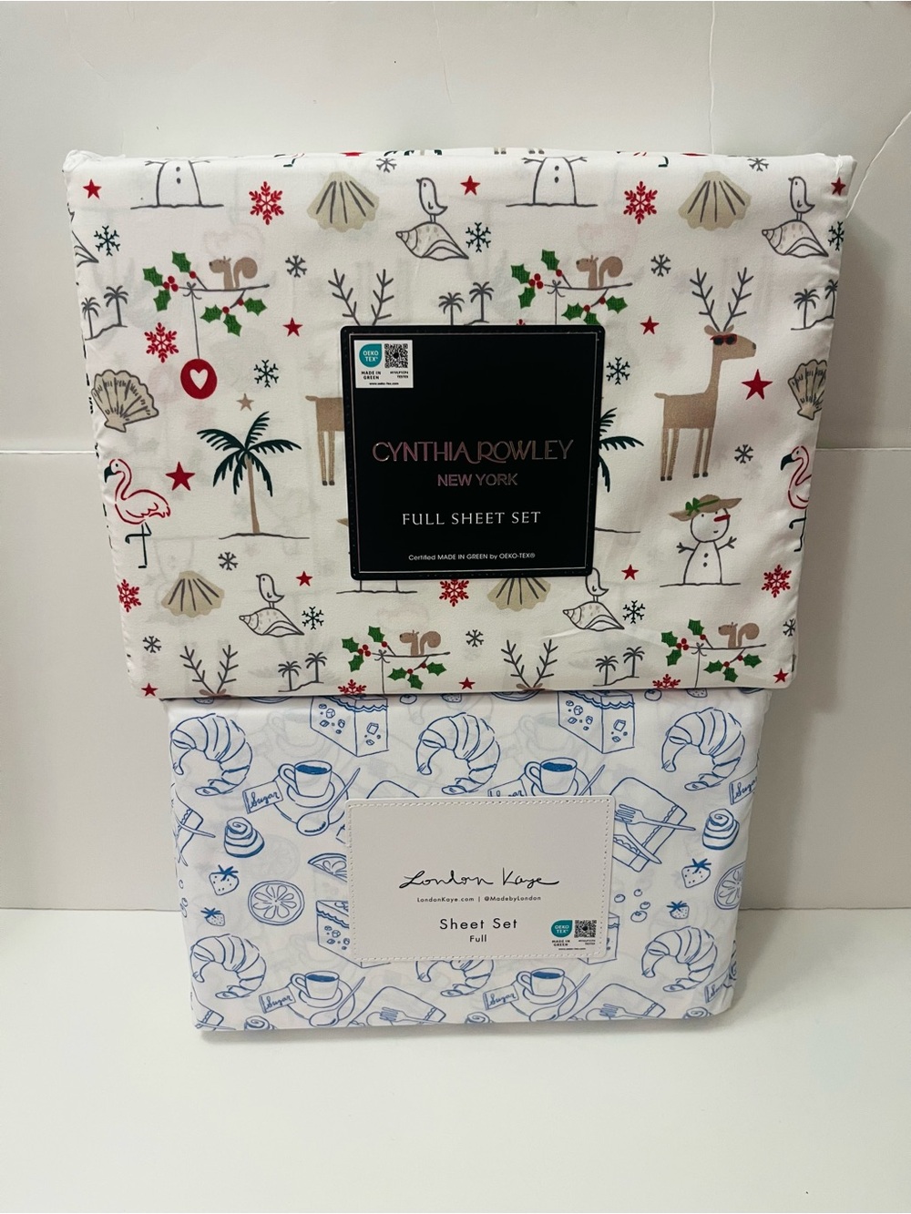Cynthia Rowley & London Kaye Lot of 2 Full Sheet Sets Parisian Pastry Christmas